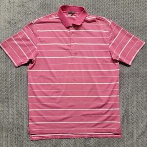 Peter Millar Summer Comfort Pink Striped Golf Polo Shirt Mens Size Large‎